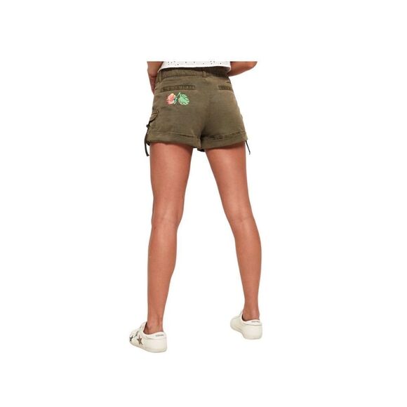SUPERDRY TENCEL ROOKIE SHORT SHORTS EMBROIDERED FLOWERS ARMY GREEN - Picture 4 of 13